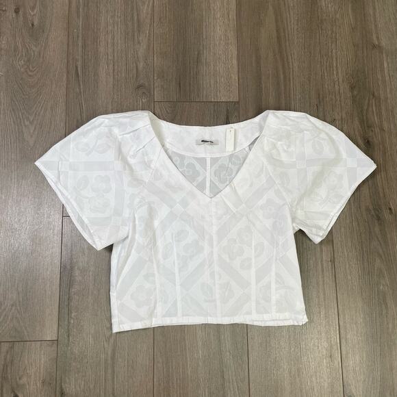 Madewell Darted V Neck Short Sleeve 100% Cotton Trendy Top US Women's 8 New - Picture 3 of 7
